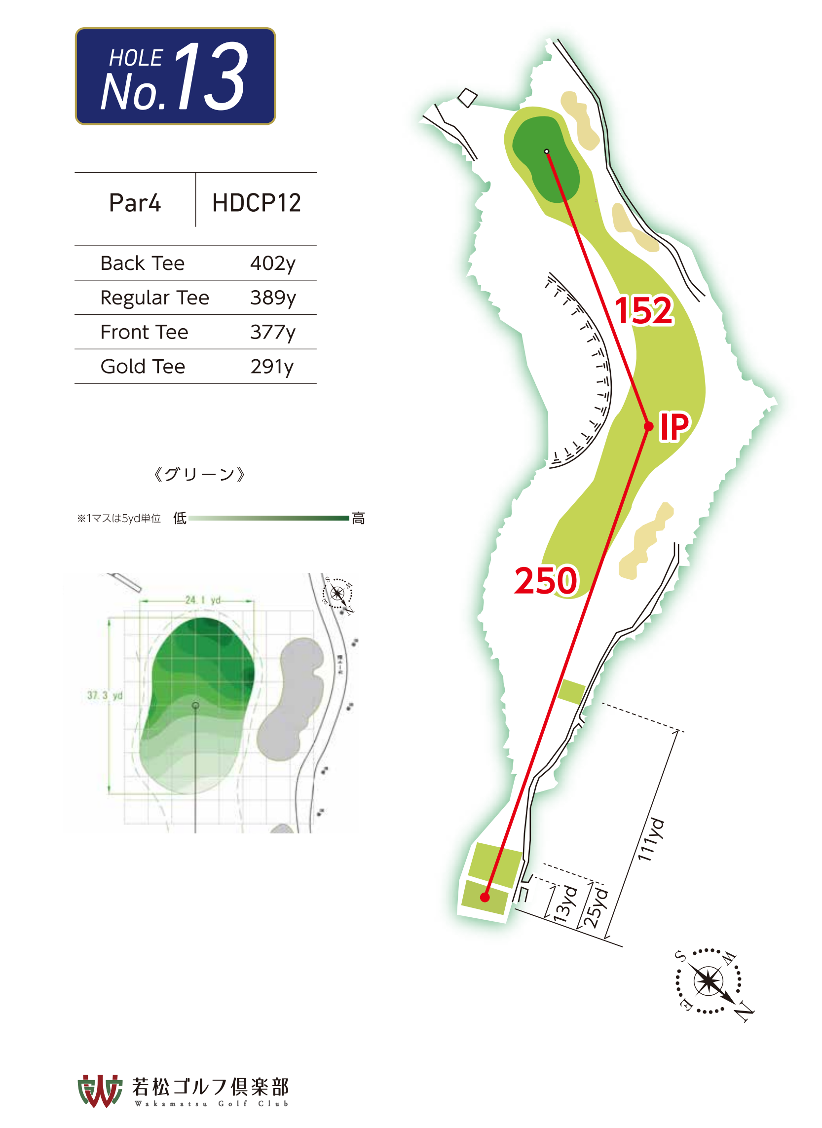 若松ゴルフ倶楽部 IN13番ホール コース図