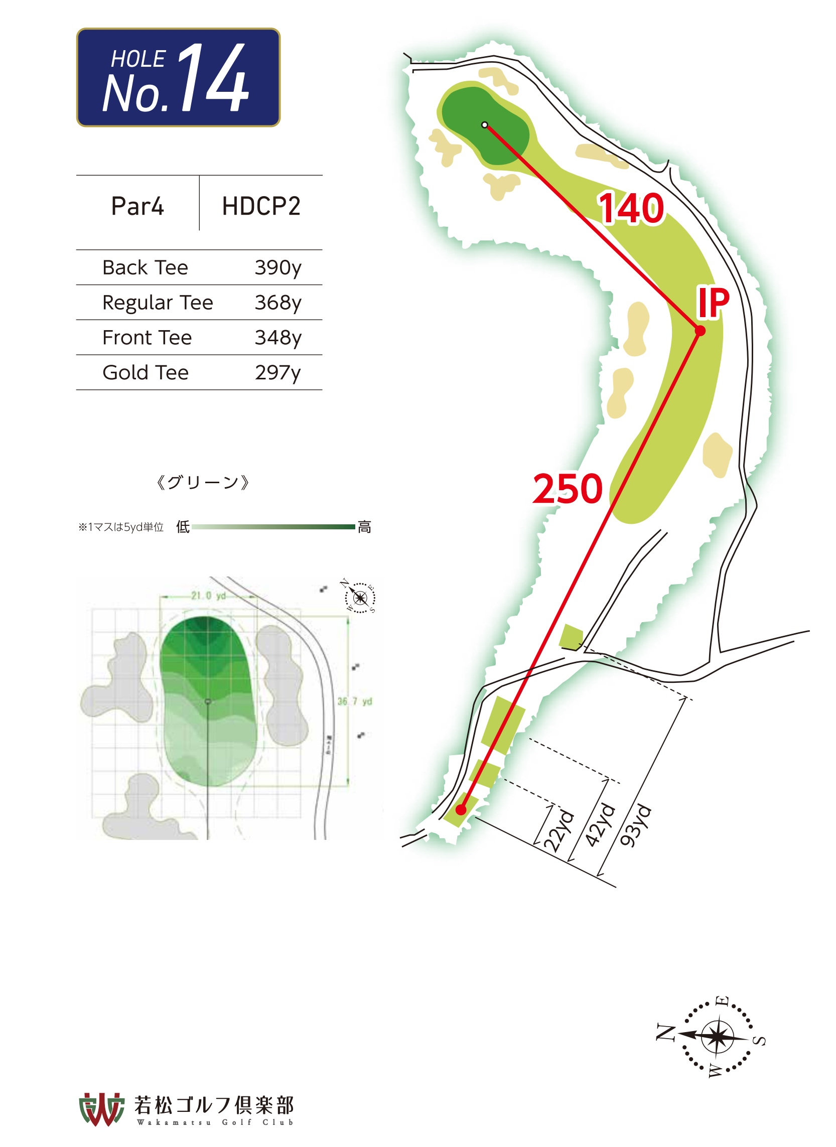 若松ゴルフ倶楽部 IN14番ホール コース図