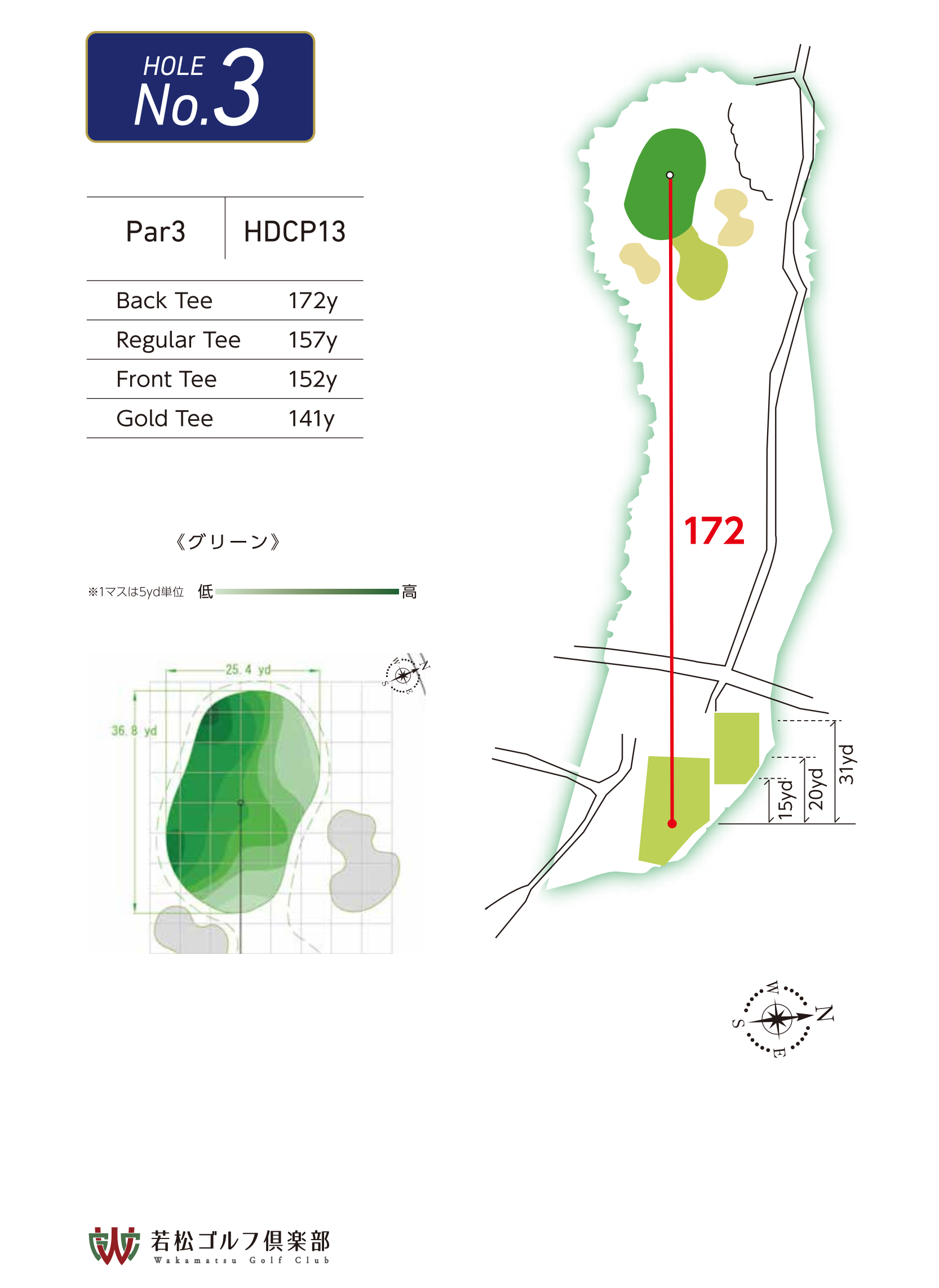 若松ゴルフ倶楽部 OUT3番ホール コース図