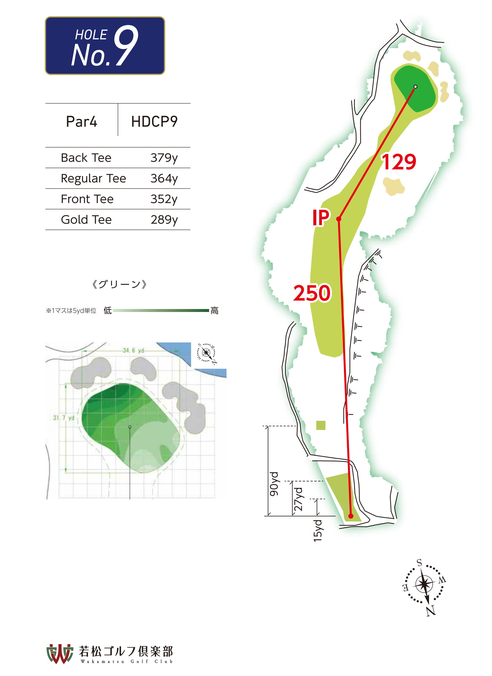 若松ゴルフ倶楽部 OUT9番ホール コース図