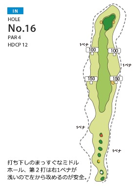 エヴァンタイユゴルフクラブ IN16番ホール コース図