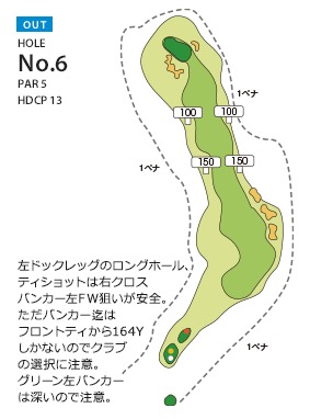 エヴァンタイユゴルフクラブ OUT6番ホール コース図