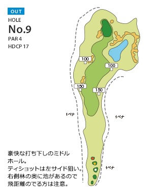 エヴァンタイユゴルフクラブ OUT9番ホール コース図