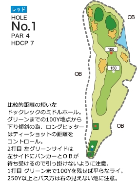 ライオンズカントリー倶楽部（兵庫県） レッドコース1番ホール コース図