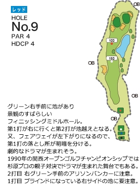 ライオンズカントリー倶楽部（兵庫県） レッドコース9番ホール コース図