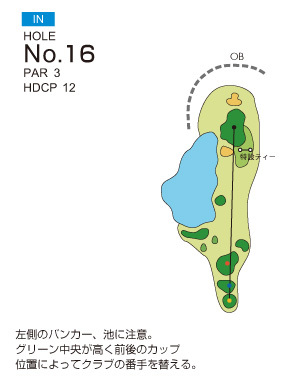 内原カントリー倶楽部 IN16番ホール コース図