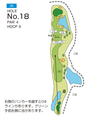 内原カントリー倶楽部 IN18番ホール コース図