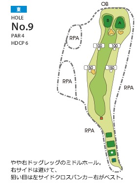 ムーンレイクゴルフクラブ鞍手コース 東9番ホール コース図