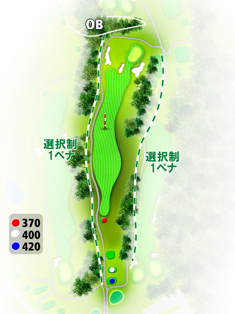 広陵カントリークラブ 北コース1番ホール コース図
