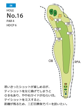 大分富士見カントリー倶楽部 IN16番ホール コース図