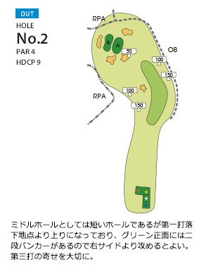 大分富士見カントリー倶楽部 OUT2番ホール コース図