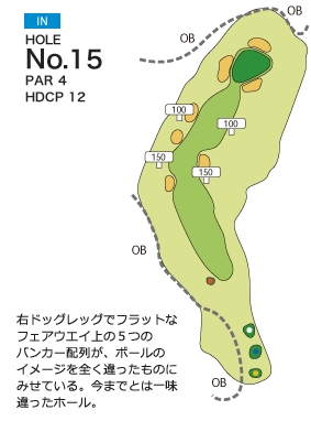 笠間カントリークラブ IN15番ホール コース図