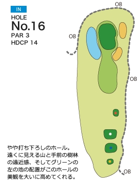 笠間カントリークラブ IN16番ホール コース図