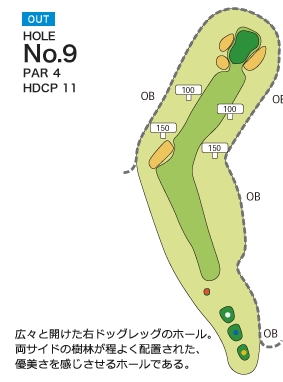 笠間カントリークラブ OUT9番ホール コース図