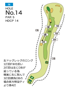 笠岡カントリー倶楽部 IN14番ホール コース図
