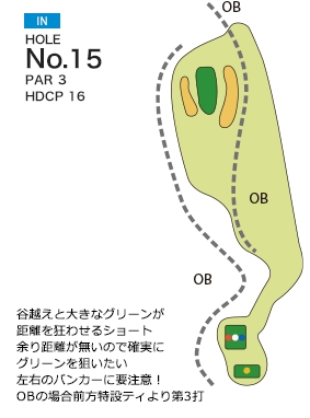 笠岡カントリー倶楽部 IN15番ホール コース図