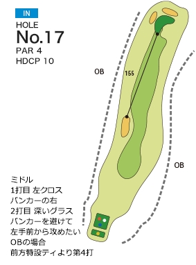 笠岡カントリー倶楽部 IN17番ホール コース図