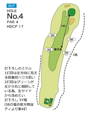 笠岡カントリー倶楽部 OUT4番ホール コース図