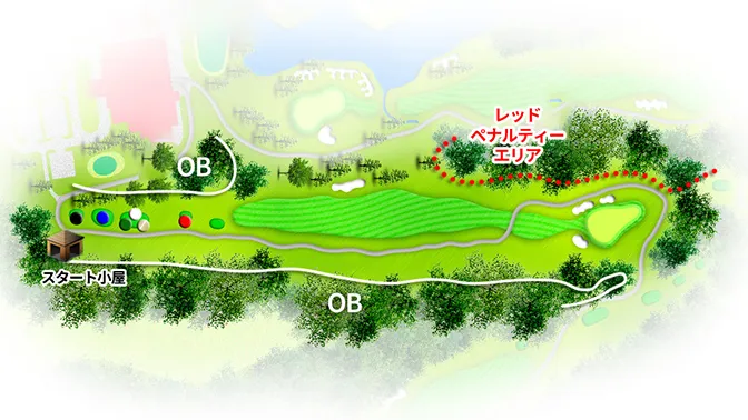 グレイスヒルズカントリー倶楽部 OUT1番ホール コース図