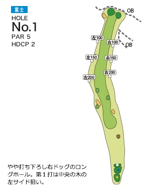 富士チサンカントリークラブ 富士コース1番ホール コース図