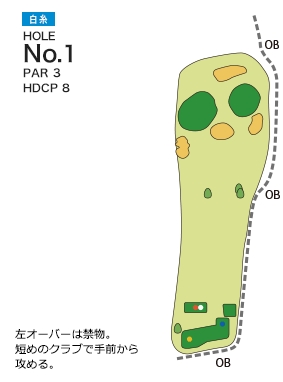 富士チサンカントリークラブ 白糸コース1番ホール コース図