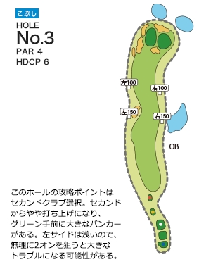 近江ヒルズゴルフ倶楽部 こぶし3番ホール コース図
