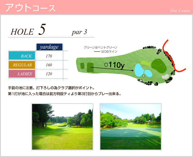 かごしま空港３６カントリークラブ 横川OUT5番ホール コース図