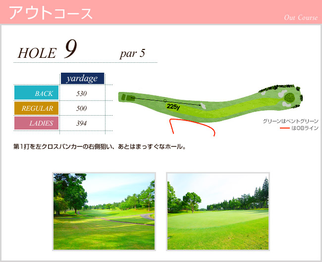 かごしま空港３６カントリークラブ 横川OUT9番ホール コース図
