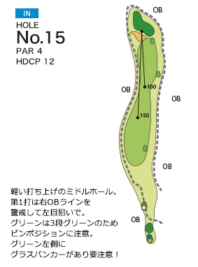 秦野カントリークラブ IN15番ホール コース図