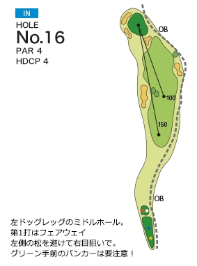 秦野カントリークラブ IN16番ホール コース図