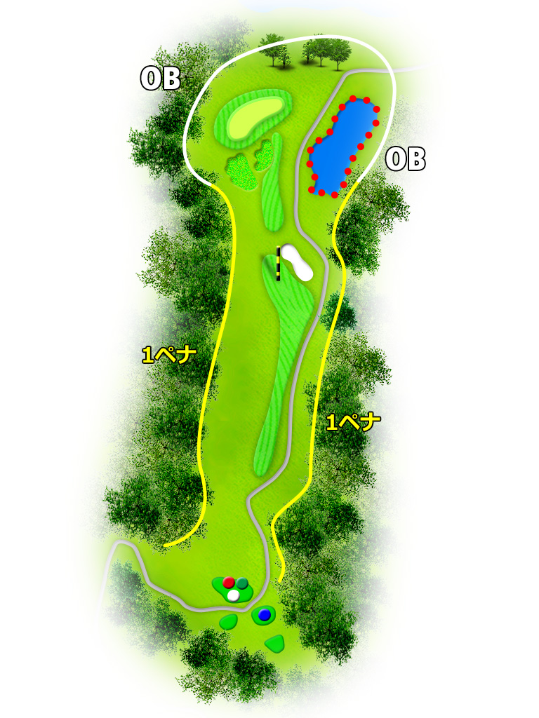 岩舟ゴルフクラブ（旧：ＩＷＡＦＵＮＥ ＧＯＬＦ ＣＬＵＢ） OUT1番ホール コース図