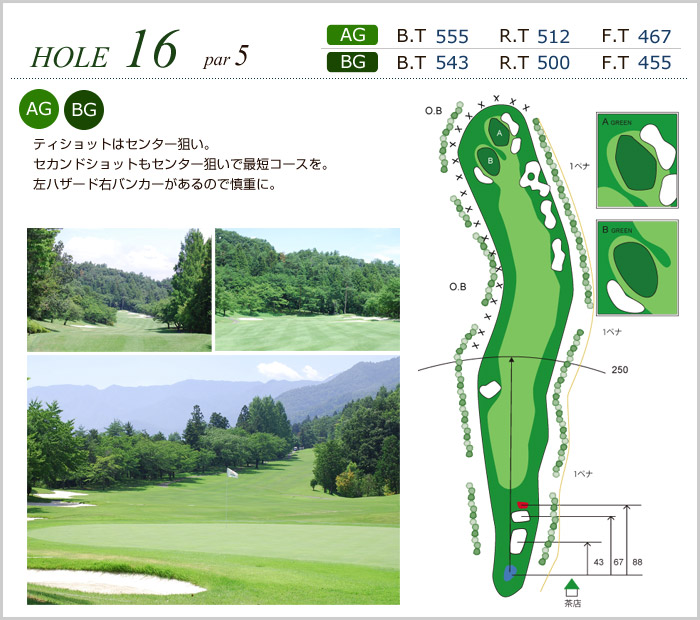 大月カントリークラブ IN16番ホール コース図