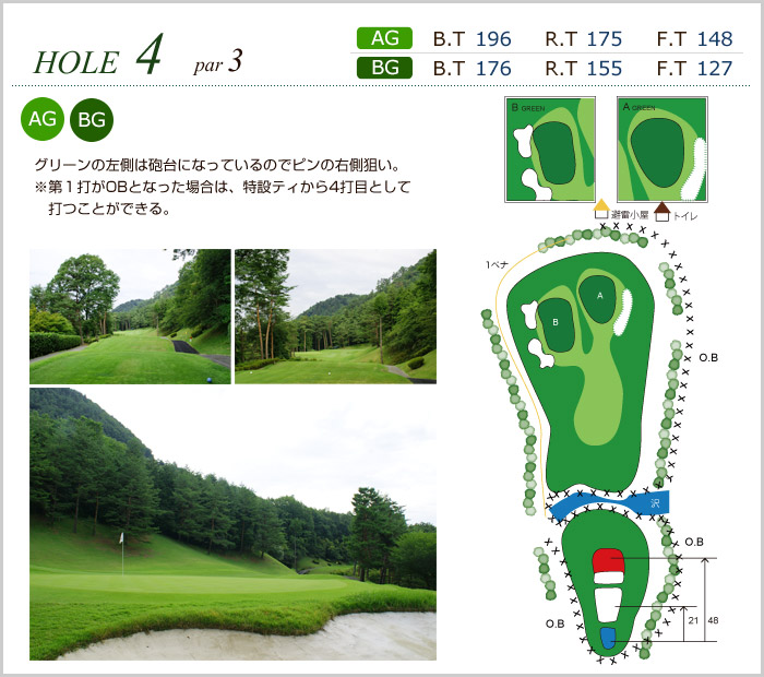 大月カントリークラブ OUT4番ホール コース図