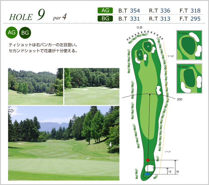 大月カントリークラブ OUT9番ホール コース図