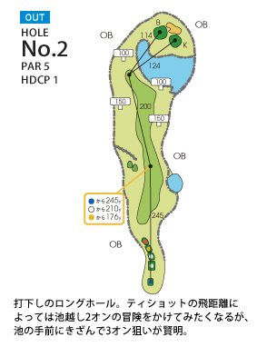 山岡カントリークラブ OUT2番ホール コース図