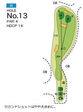 ムーンレイクゴルフクラブ 鶴舞コース（旧：セントレジャーＧＣ千葉） IN13番ホール コース図