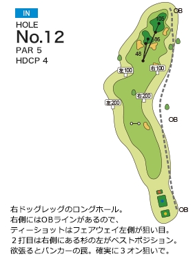 玉造ゴルフ倶楽部 若海コース IN12番ホール コース図