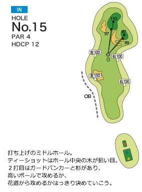 玉造ゴルフ倶楽部 若海コース IN15番ホール コース図