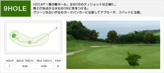 白木ゴルフ倶楽部 OUT9番ホール コース図