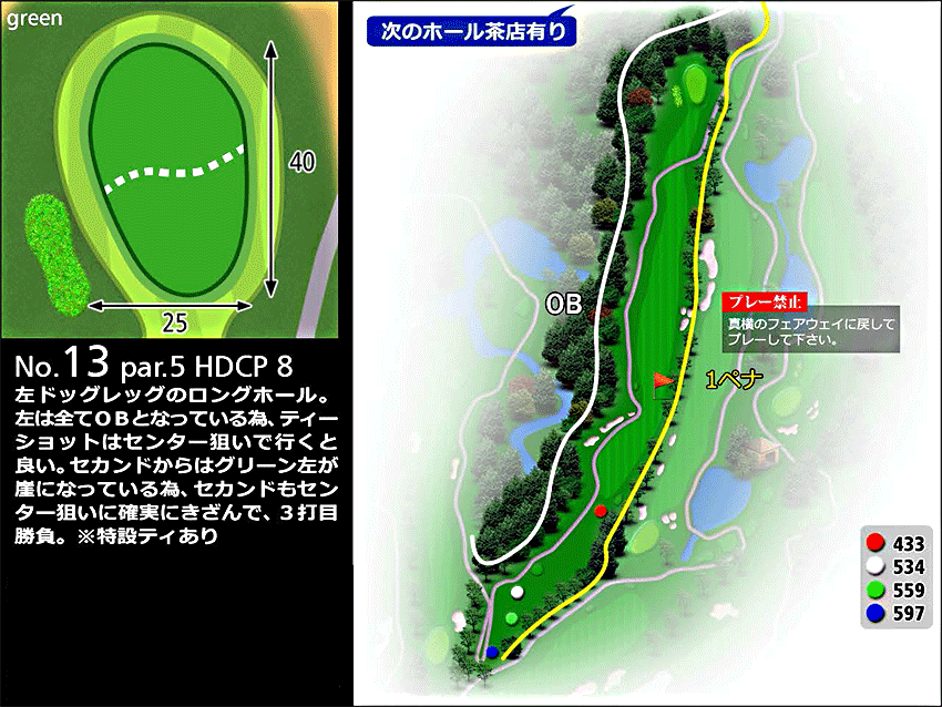 ローモンドカントリー倶楽部 IN13番ホール コース図