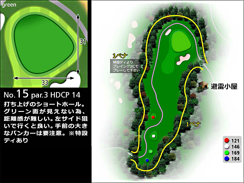 ローモンドカントリー倶楽部 IN15番ホール コース図