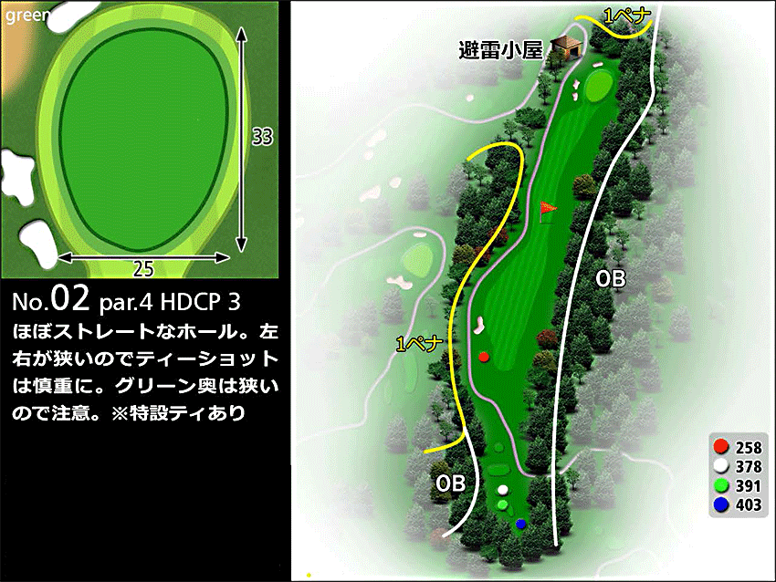 ローモンドカントリー倶楽部 OUT2番ホール コース図