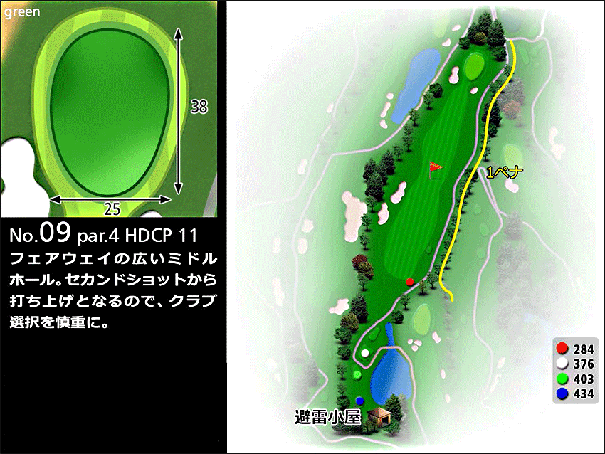 ローモンドカントリー倶楽部 OUT9番ホール コース図