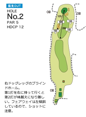 別府ゴルフ倶楽部 鶴見OUT2番ホール コース図