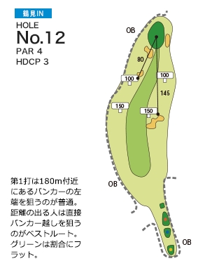 別府ゴルフ倶楽部 鶴見IN12番ホール コース図