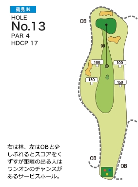 別府ゴルフ倶楽部 鶴見IN13番ホール コース図