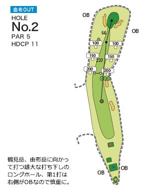 別府ゴルフ倶楽部 由布OUT2番ホール コース図