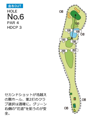 別府ゴルフ倶楽部 由布OUT6番ホール コース図