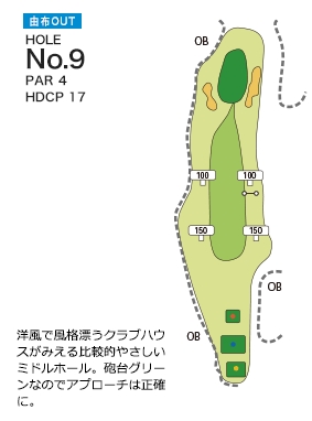 別府ゴルフ倶楽部 由布OUT9番ホール コース図