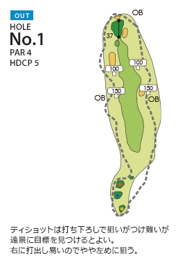 神戸グランドヒルゴルフクラブ ＯＵＴ1番ホール コース図